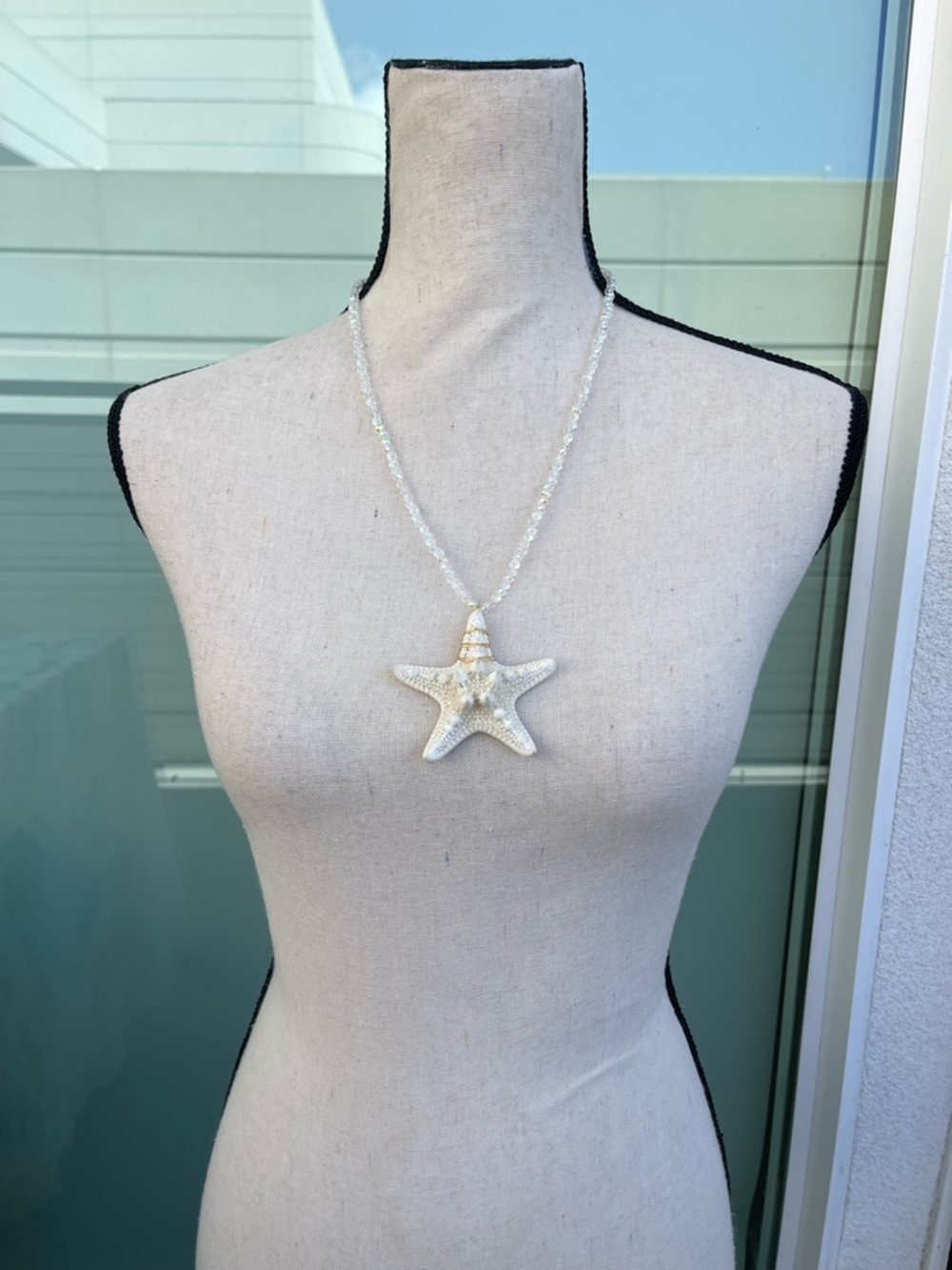 White Starfish Gold Tone Wire Wrapping and White AB Glass Beads
